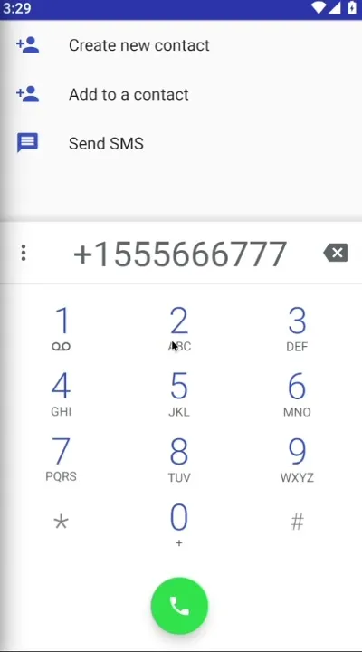 The Android dialer pre-filled with an attacker-controlled phone number